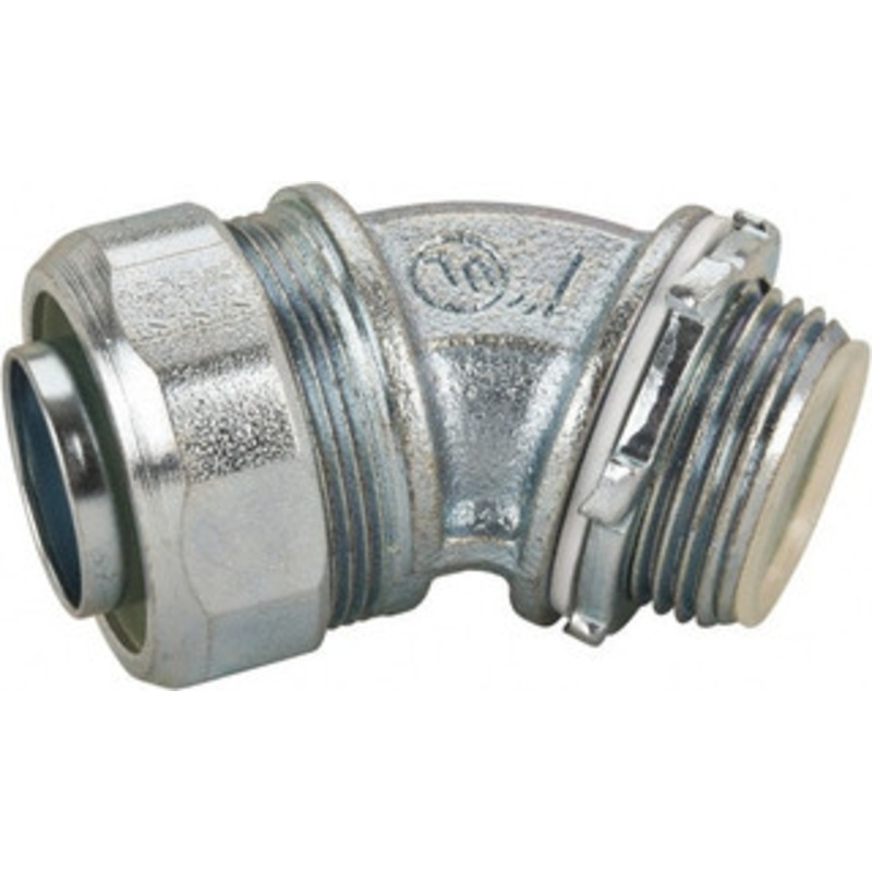 Crouse-Hinds 1 Trade Liquidtight Conduit Connector Malleable Iron, Insulated, Angled Connector, Threaded Connection LTBK10045 - 04517355