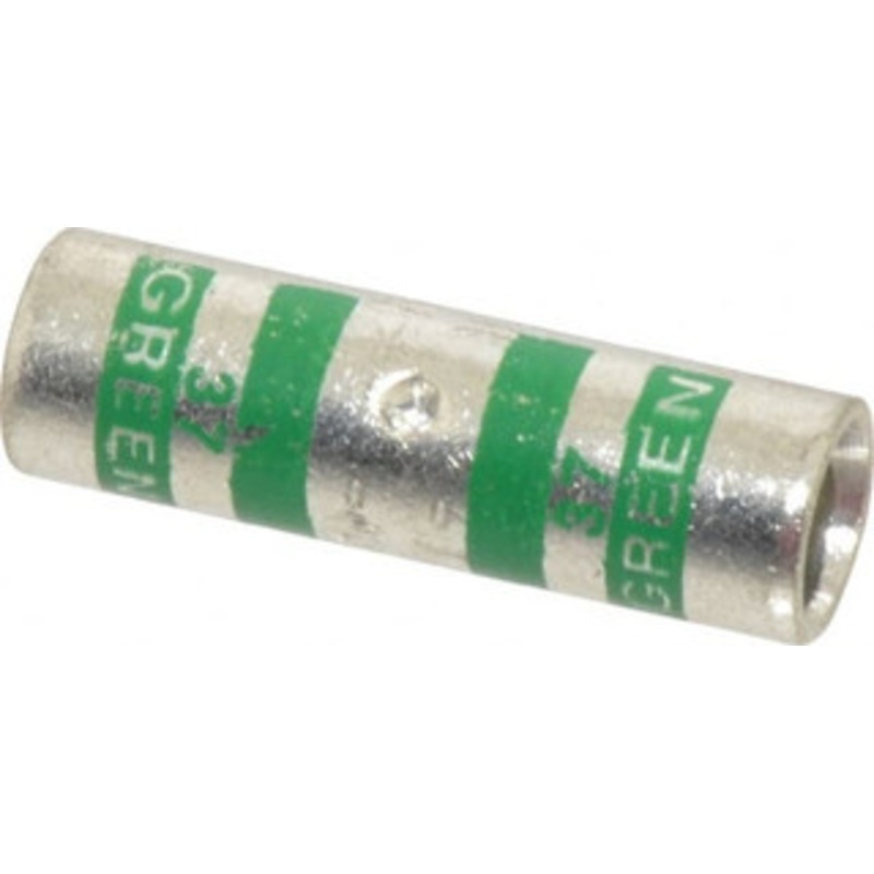 Thomas & Betts 1 AWG Compatible, Noninsulated, Crimp-On Butt Splice Terminal 2 Wire Entries, Copper Contacts, Tin Contact Plating, 1-1/2 OAL, Green 54508 - 54057344