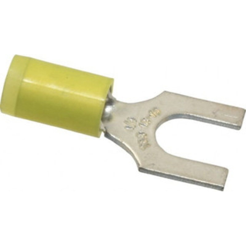 Thomas & Betts 1/4 Stud, 12 to 10 AWG Compatible, Partially Insulated, Crimp Connection, Standard Fork Terminal 1/2 Fork Width, Nylon Insulation, Yellow, 1.12 OAL, 600 Volts, Copper Contacts RC10-14F - 54063607