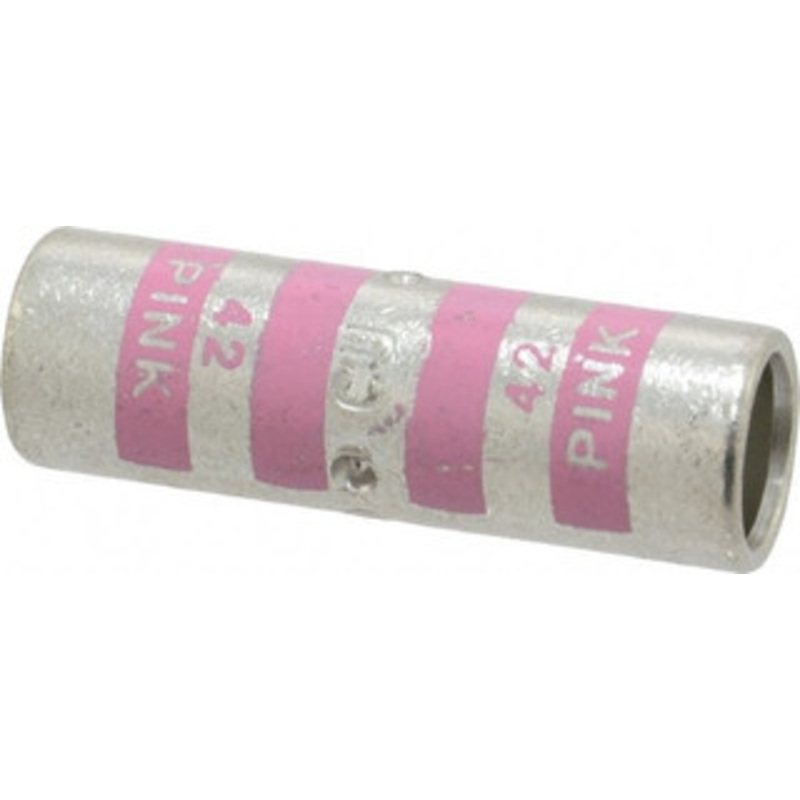 Thomas & Betts 1/0 AWG Compatible, Noninsulated, Crimp-On Butt Splice Terminal 2 Wire Entries, Copper Contacts, Tin Contact Plating, 1.63 OAL, Pink 54509 - 54057351
