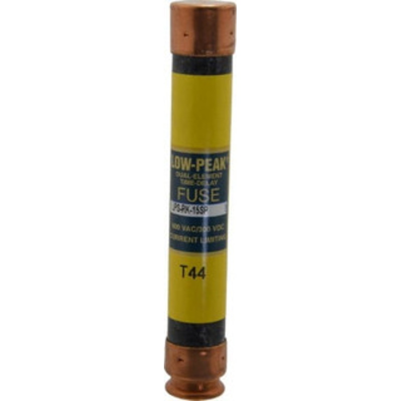 Bussmann 300 VDC, 600 VAC, 15 Amp, Time Delay General Purpose Fuse Fuse Holder Mount, 127mm OAL, 100 at DC, 300 at AC (RMS) kA Rating, 13/16 Diam LPS-RK-15SP - 74875030