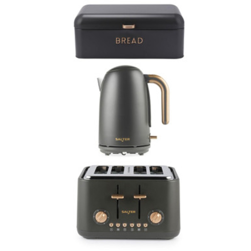 Pebble Kettle, Toaster & Bread Bin Set - Charcoal