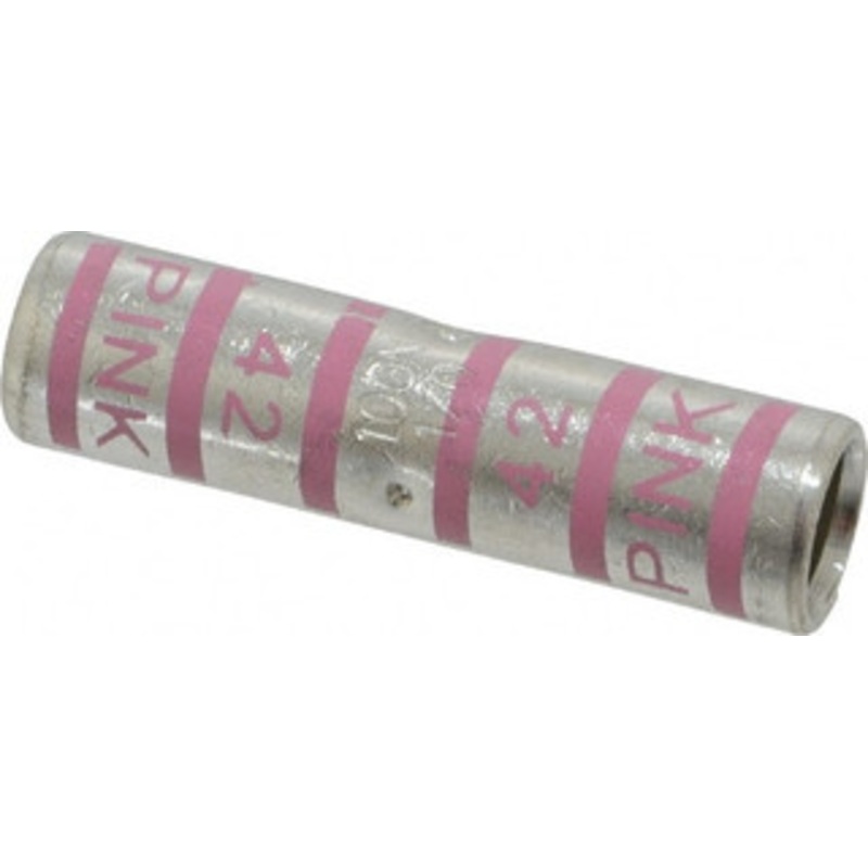 Thomas & Betts 1/0 AWG Compatible, Noninsulated, Crimp-On Butt Splice Terminal 2 Wire Entries, Copper Contacts, Tin Contact Plating, 2 OAL, Pink 54809 - 54059456