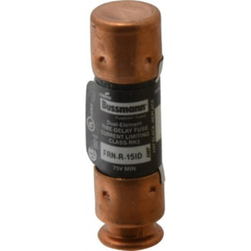 Bussmann 125 VDC, 250 VAC, 15 Amp, Time Delay General Purpose Fuse Fuse Holder Mount, 50.8mm OAL, 20 at DC, 200 (RMS) kA Rating, 14.3mm Diam FRN-R-15ID - 91700195