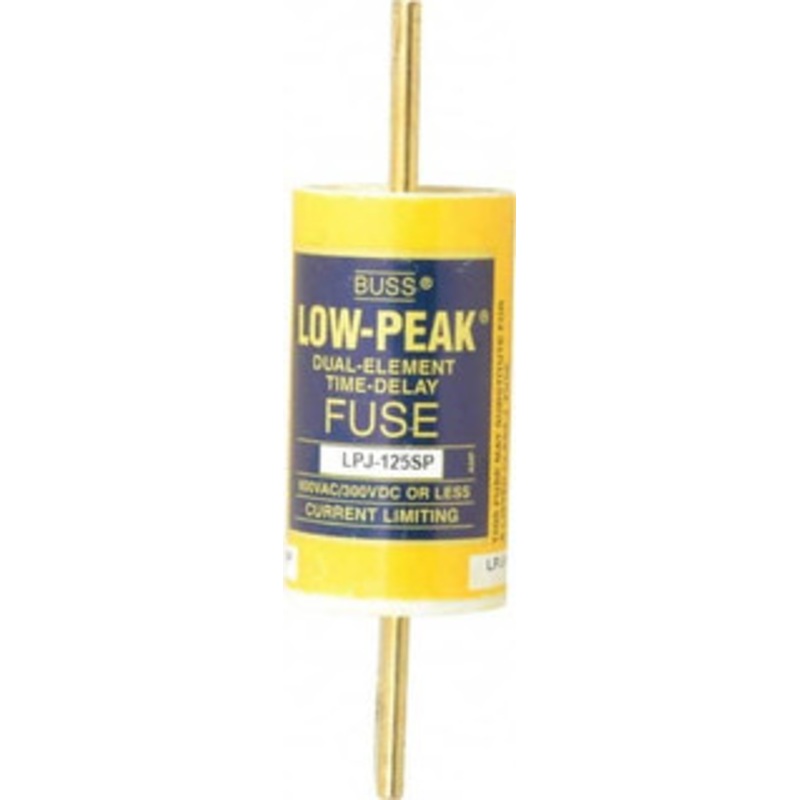 Bussmann 300 VDC, 600 VAC, 125 Amp, Time Delay General Purpose Fuse Bolt-on Mount, 5-3/4 OAL, 100 at DC, 300 at AC (RMS) kA Rating, 1-5/8 Diam LPJ-125SP - 75390468