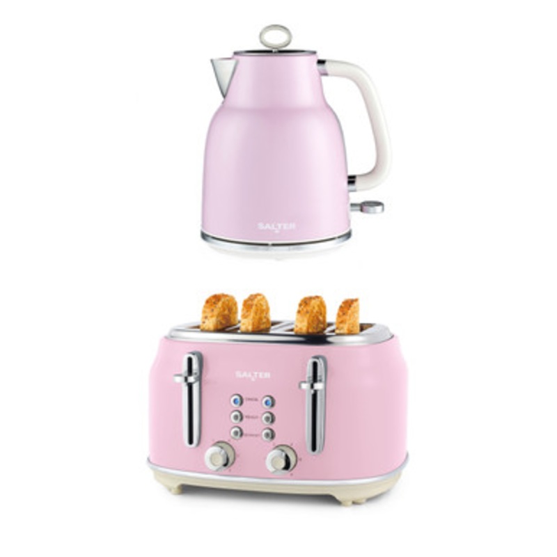 Retro Kettle & 4-Slice Toaster Set - Pink