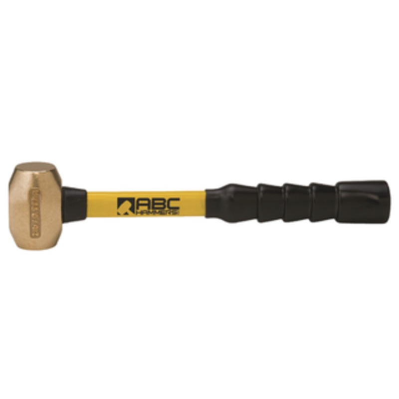ABC Hammers 12 Fiberglass Handle Brass Striking Hammer, 1-1/2 Face Diameter, 2 lbs. Head Weight, 14 OAL - ABC2BFB