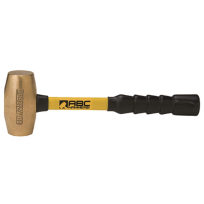 ABC Hammers 12 Fiberglass Handle Brass Striking Hammer, 1-7/8 Face Diameter, 5 lbs. Head Weight, 14 OAL - ABC5BFB