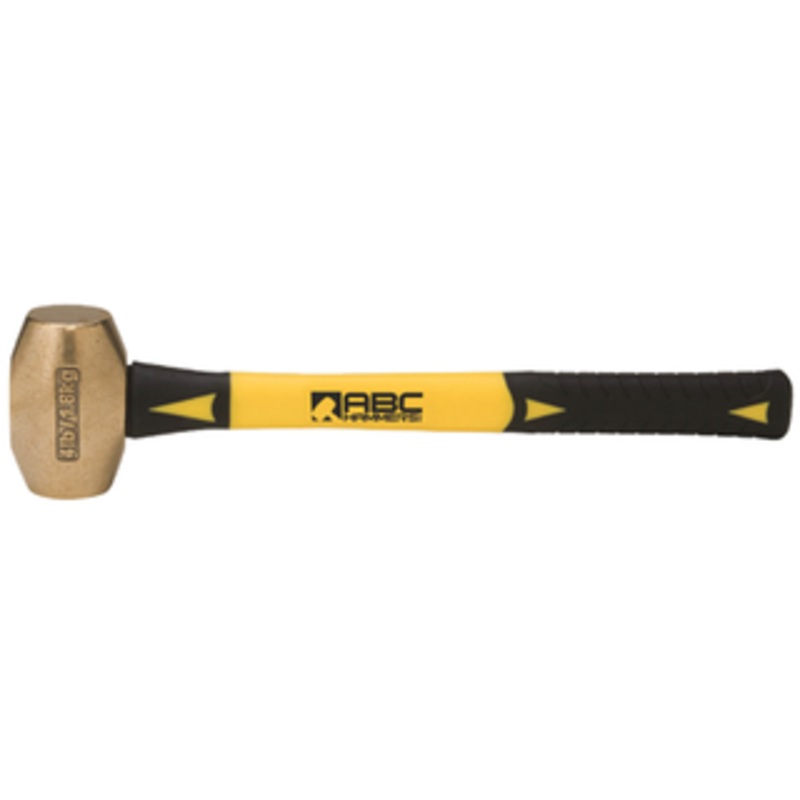 ABC Hammers 14 Fiberglass Handle Brass Striking Hammer, 1-3/4 Face Diameter, 4 lbs. Head Weight, 16 OAL - ABC4BF