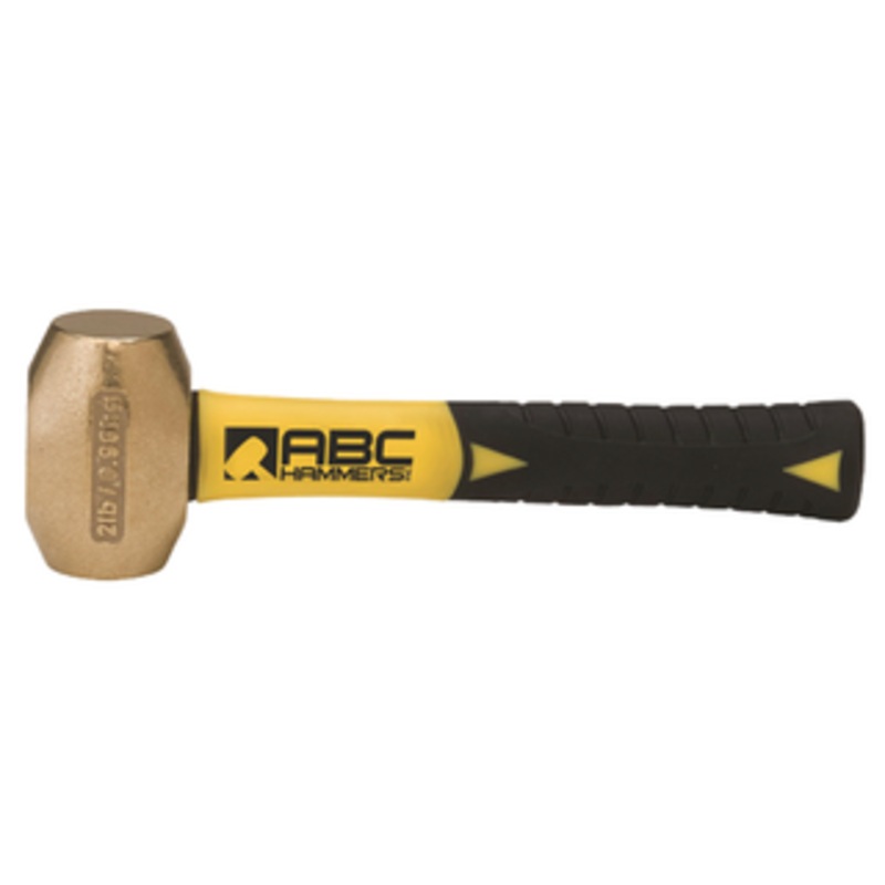 ABC Hammers 8 Fiberglass Handle, Brass Drilling Hammer, 1-1/2 Face Diameter, 2 lbs. Head Weight, 9.5 OAL - ABC2BFS