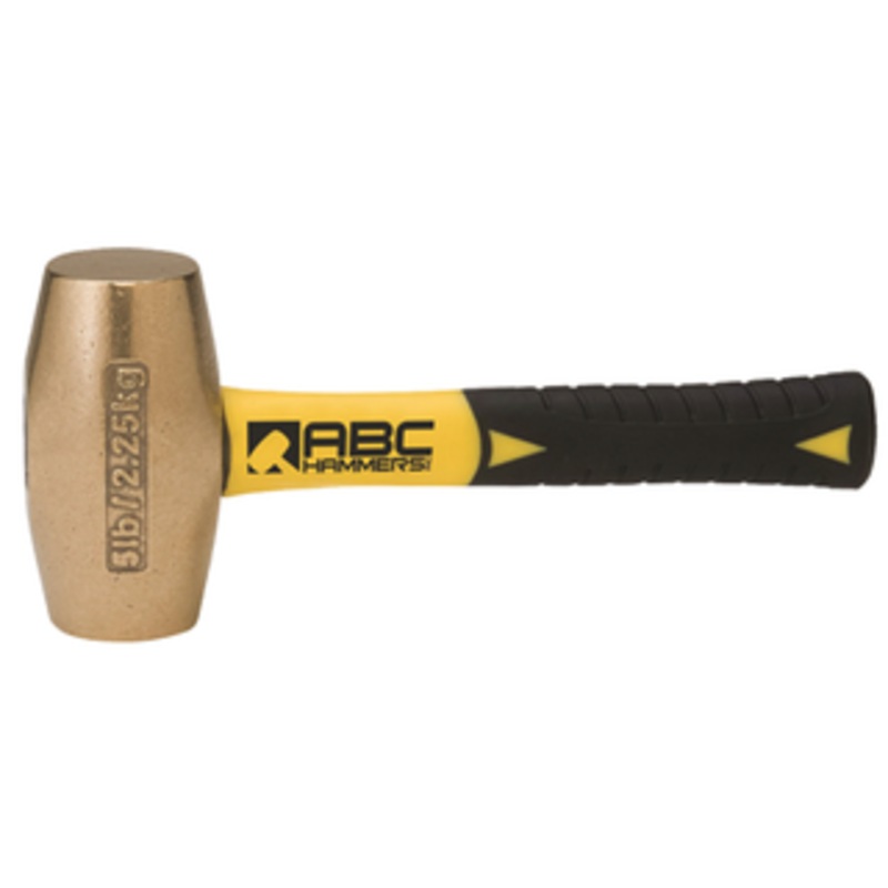 ABC Hammers 8 Fiberglass Handle, Brass Drilling Hammer, 1-7/8 Face Diameter, 5 lbs. Head Weight, 10 OAL - ABC5BFS