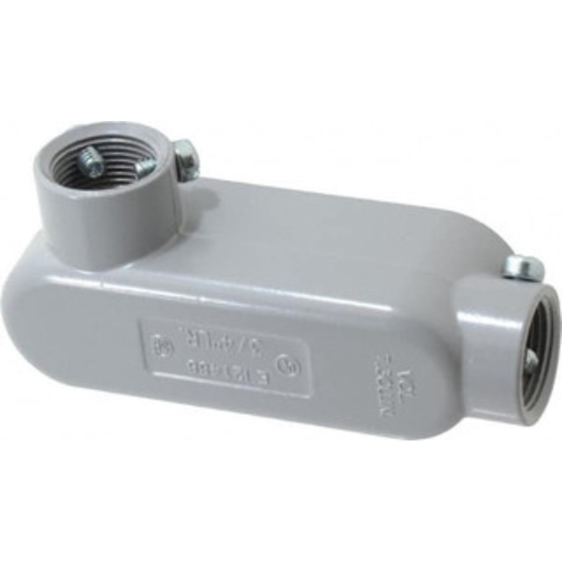 Crouse-Hinds Form 5, LR Body, 3/4 Trade, EMT, IMC, Rigid Aluminum Conduit Body Rectangle, 5.07 OAL, 7.3 cc Capacity, Gray LR25 MT - 04507224