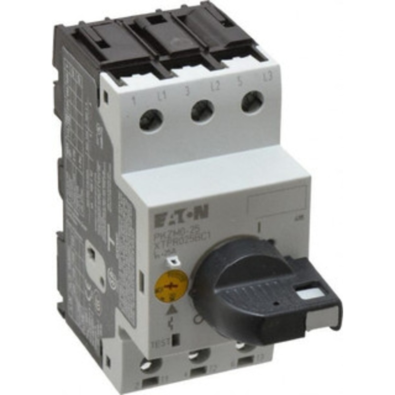 Eaton Cutler-Hammer 25 Amp, IEC, Open Pushbutton Manual Motor Starter 45mm Wide x 94mm Deep x 3.6667 High, 15 hp at 480 V, 20 hp at 600 V & 7-1/2 hp at 240 V, CE Approved, CSA Certified, DIN VDE, EN/IEC, UL 508 XTPR025BC1 - 08805756