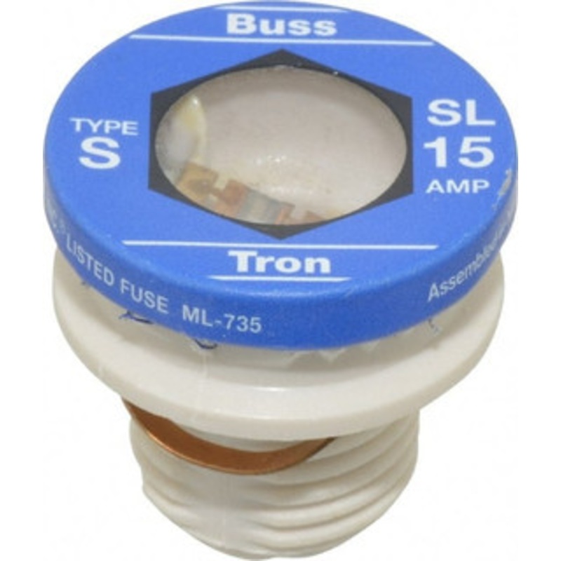 Ferraz Shawmut 125 VAC, 15 Amp, Time Delay Plug Fuse Screw Mount Mount, 1.29 OAL, 10 at AC kA Rating, 1-1/8 Diam GSL15-MSC - 54014659