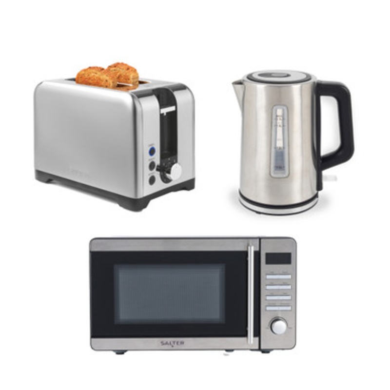 Kettle, Toaster & Microwave  3-Piece Stainless Steel  Kitchen Countertop Set