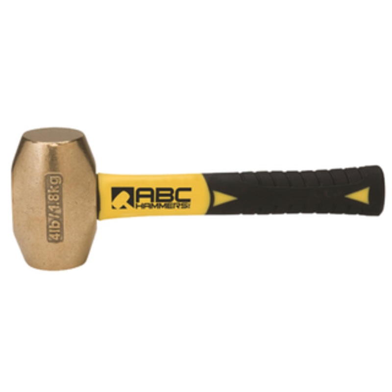 ABC Hammers 8 Fiberglass Handle, Brass Drilling Hammer, 1-3/4 Face Diameter, 4 lbs. Head Weight, 10 OAL - ABC4BFS