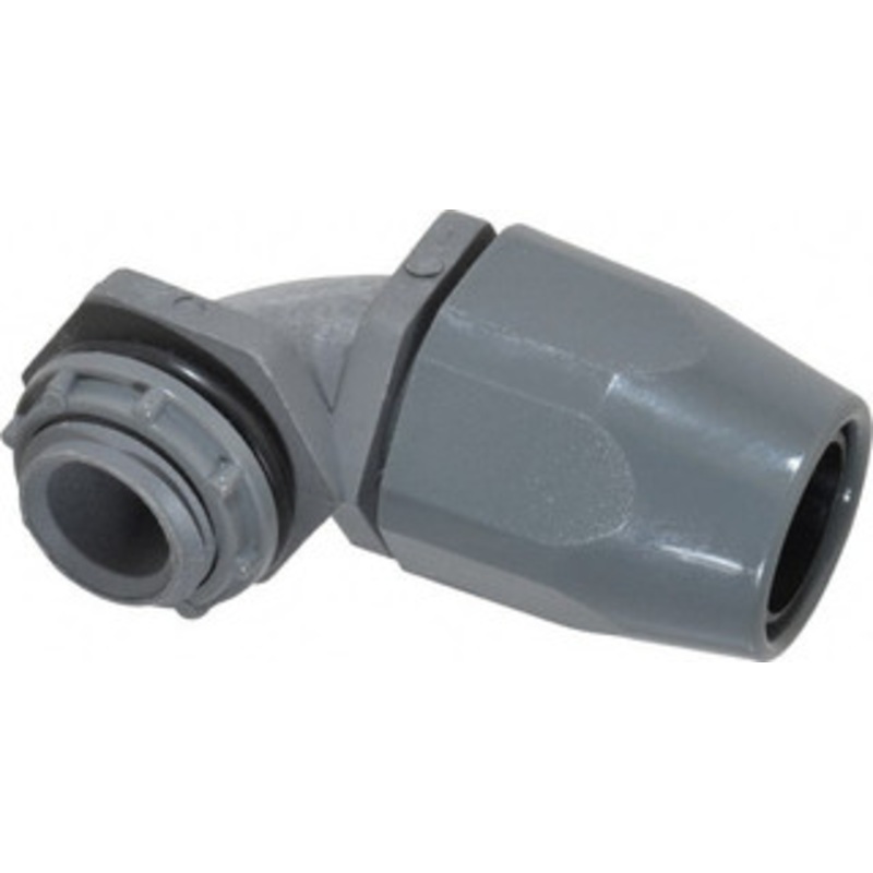 Thomas & Betts 3/8 Trade Liquidtight Conduit Connector Thermoplastic, Insulated, Angled Connector, Threaded Connection LT20C - 54087754