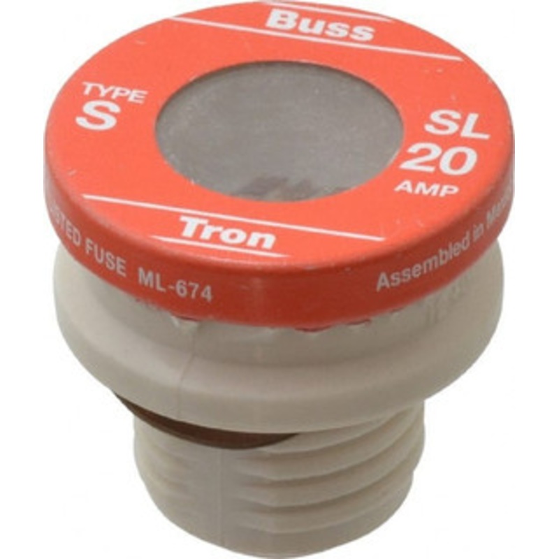 Ferraz Shawmut 125 VAC, 20 Amp, Time Delay Plug Fuse Screw Mount Mount, 1.29 OAL, 10 at AC kA Rating, 1-1/8 Diam GSL20-MSC - 54014667