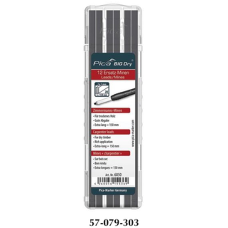 Pica BIG DRY Carpenter 2H Leads Refill Pack, Graphite 6050/SB
