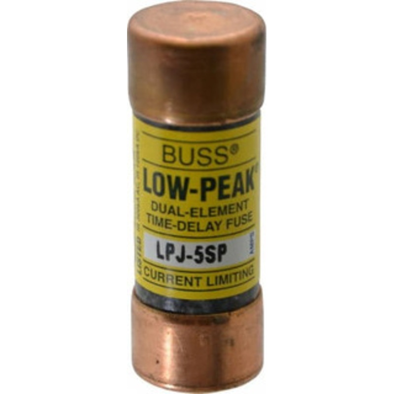 Bussmann 300 VDC, 600 VAC, 5 Amp, Time Delay General Purpose Fuse Fuse Holder Mount, 2-1/4 OAL, 100 at DC, 300 at AC (RMS) kA Rating, 13/16 Diam LPJ-5SP - 75390740