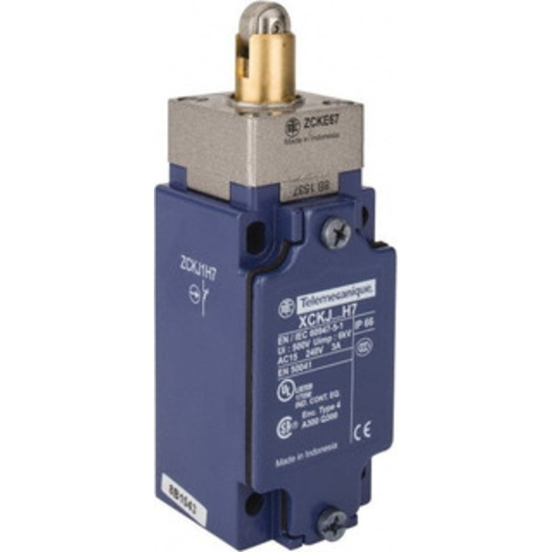 Telemecanique Sensors NC/NO, 250 VDC, 300 Volt (UL), Screw Terminal, Roller Plunger Actuator, General Purpose Limit Switch IP66 IPR Rating XCKJ167H7 - 59760181