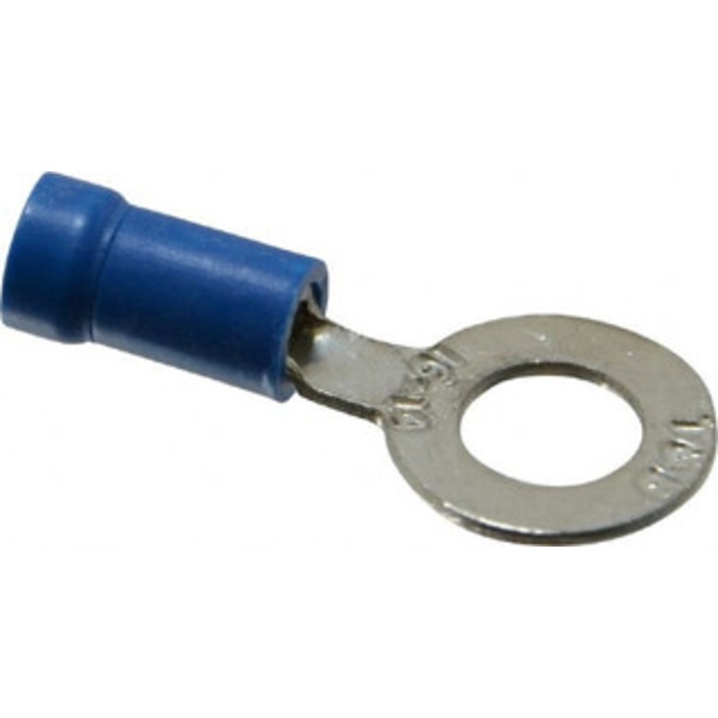 Thomas & Betts 18-14 AWG Partially Insulated Crimp Connection D Shaped Ring Terminal 1/4 Stud, 1.14 OAL x 1/2 Wide, Tin Plated Copper Contact 14RB-14 - 54063862