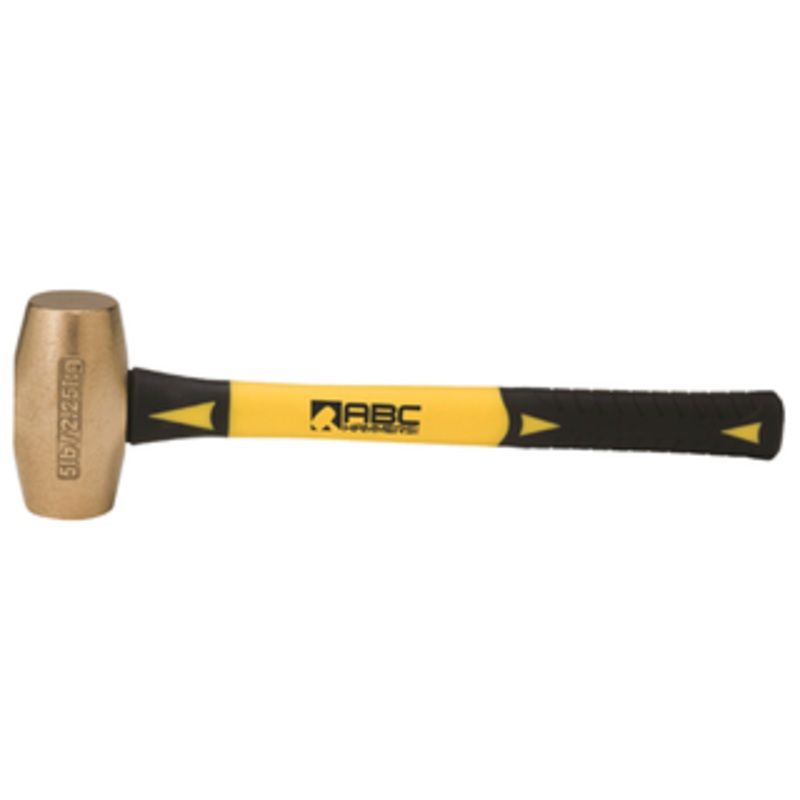 ABC Hammers 14 Fiberglass Handle Brass Striking Hammer, 1-7/8 Face Diameter, 5 lbs. Head Weight, 16 OAL - ABC5BF