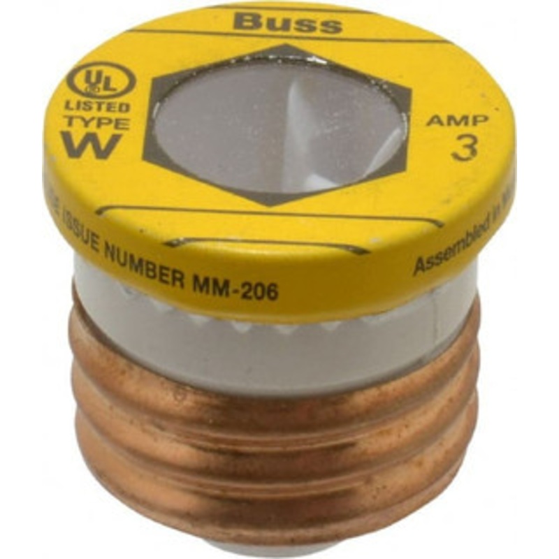 Bussmann 125 VAC, 3 Amp, Fast-Acting Plug Fuse 1.21 OAL, 10 (RMS Symmetrical) kA Rating W-3 - 71921514