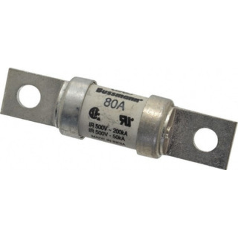 Bussmann 500 VAC/VDC, 80 Amp, Fast-Acting Semiconductor/High Speed Fuse Bolt-on Mount, 3-5/8 OAL, 200 (RMS Symmetrical), 50 at DC kA Rating, 0.947 Diam FWH-80B - 75382911