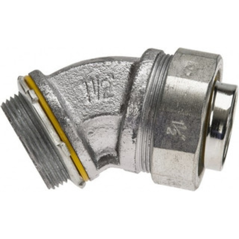 Crouse-Hinds 1-1/2 Trade Liquidtight Conduit Connector Malleable Iron, Noninsulated, Angled Connector, Threaded Connection LT15045 - 04913604