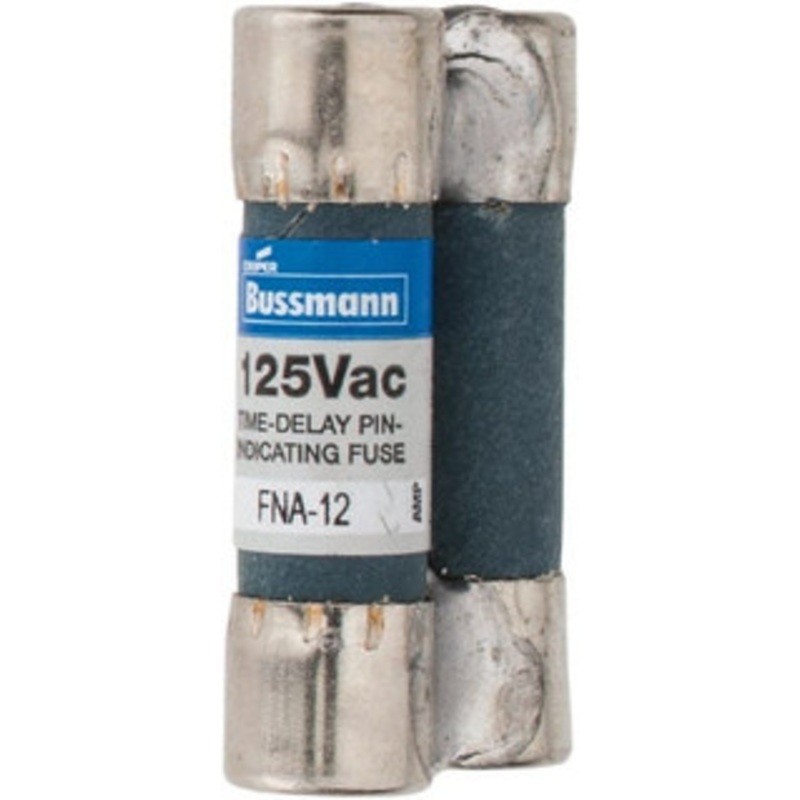 Bussmann 125 VAC, 12 Amp, Time Delay Pin Indicator Fuse Fuse Holder Mount, 1-1/2 OAL, 10 at AC kA Rating, 13/32 Diam FNA-12 - 81739567