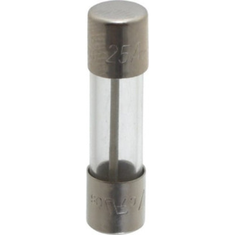 Bussmann 125 VAC, 32 VDC, 25 Amp, Fast-Acting Miniature Glass Fuse 25.4mm OAL, 1/4 Diam AGX-25 - 71922967
