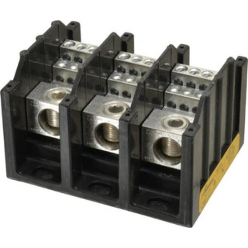 Bussmann 3 Poles, 310 Amp, 350 kcmil-6 AWG (Cu/Al) Primary, 4-12 AWG (Al), 4-14 AWG (Cu) Secondary, Thermoplastic Power Distribution Block 600 VAC/VDC, 1 Primary Connection, 5.2 Inch Long x 3.32 Inch Deep x 4 Inch High 16370-3 - 84720556