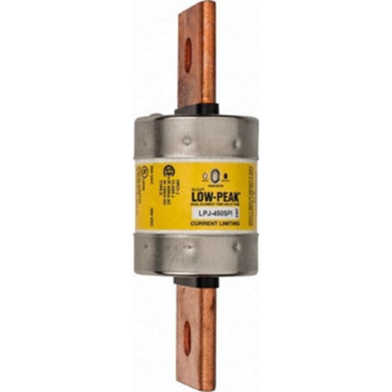 Bussmann 300 VDC & 600 VAC, 450 Amp, Time Delay General Purpose Fuse Bolt-on Mount, 203.2mm OAL, 100 at DC, 300 at AC (RMS) kA Rating, 2-19/32 Diam LPJ-450SPI - 92129394