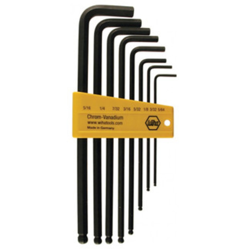 Wiha Ball End Hex Long Arm L-Key Black Inch 8 Piece Set - 36993