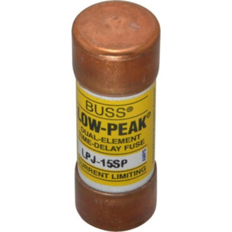 Bussmann 300 VDC, 600 VAC, 15 Amp, Time Delay General Purpose Fuse Fuse Holder Mount, 2-1/4 OAL, 100 at DC, 300 at AC (RMS) kA Rating, 13/16 Diam LPJ-15SP - 75390476