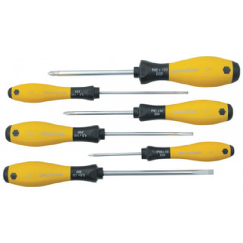 Wiha ESD Safe SoftFinish Cushion Grip Slotted/Phillips Screwdriver 6 Piece Set - 30292