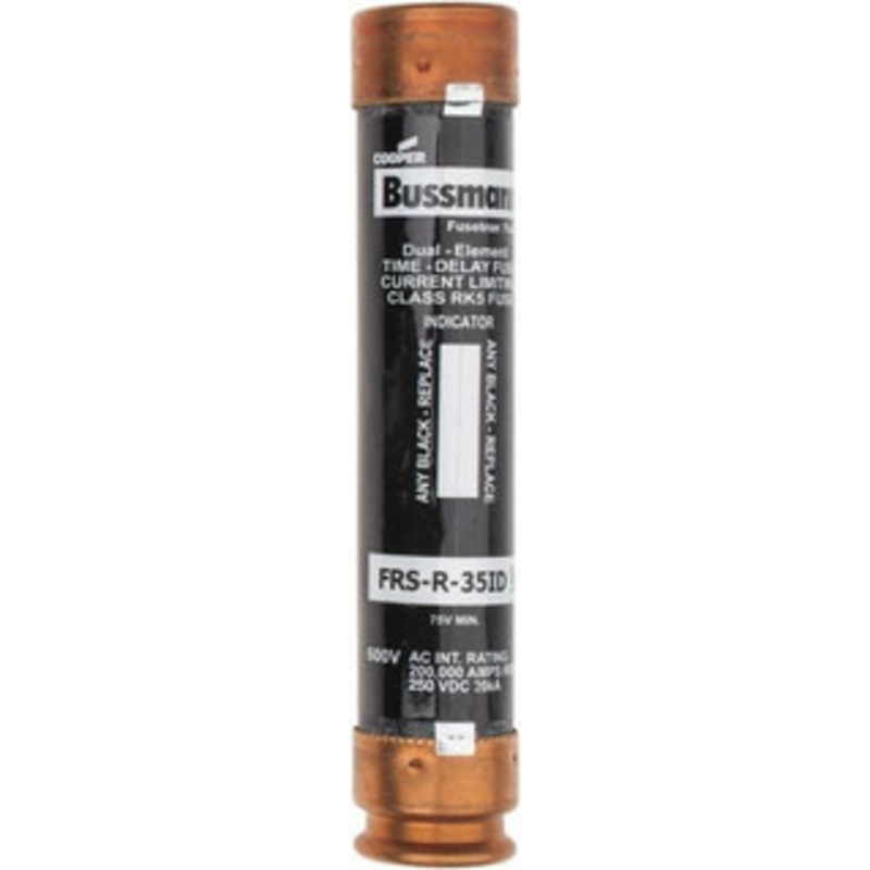 Bussmann 250 VDC, 600 VAC, 35 Amp, Time Delay General Purpose Fuse Fuse Holder Mount, 5-1/2 OAL, 20 at DC, 200 (RMS) kA Rating, 27mm Diam FRS-R-35ID - 91700385