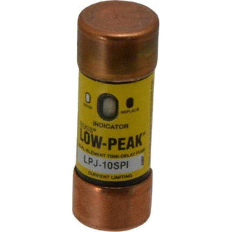 Bussmann 300 VDC, 600 VAC, 10 Amp, Time Delay General Purpose Fuse Fuse Holder Mount, 2-1/4 OAL, 100 at DC, 300 at AC (RMS) kA Rating, 13/16 Diam LPJ-10SPI - 92129196