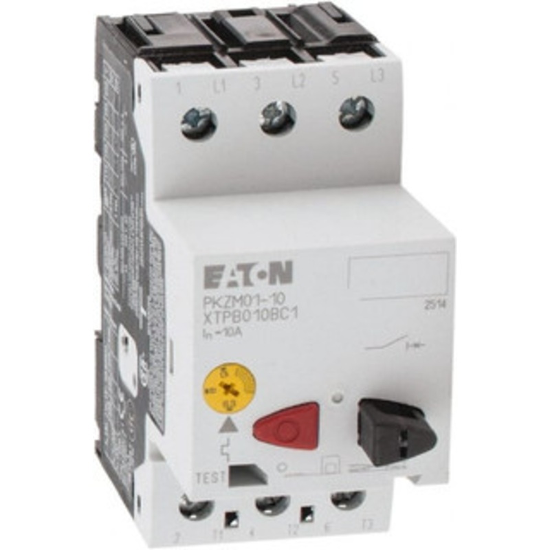 Eaton Cutler-Hammer 10 Amp, IEC, Open Pushbutton Manual Motor Starter 45mm Wide x 85mm Deep x 3.6667 High, 10 hp at 600 V, 3 hp at 200V, 3 hp at 240 V & 7-1/2 hp at 480 V, CE Approved, CSA Certified, DIN VDE, EN/IEC, UL 508 XTPB010BC1 - 08805673