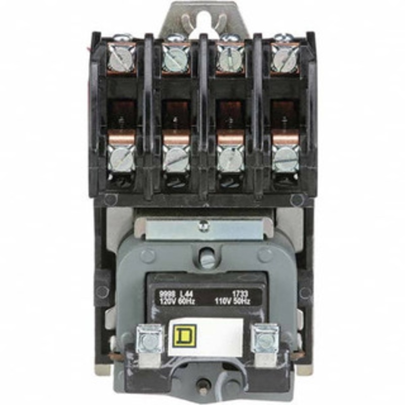 Square D No Enclosure, 4 Pole, Electrically Held Lighting Contactor 20 A (Tungsten), 30 A (Fluorescent), 110 VAC at 50 Hz, 120 VAC at 60 Hz, 4NO Contact Configuration 8903LO40V02 - 43041599