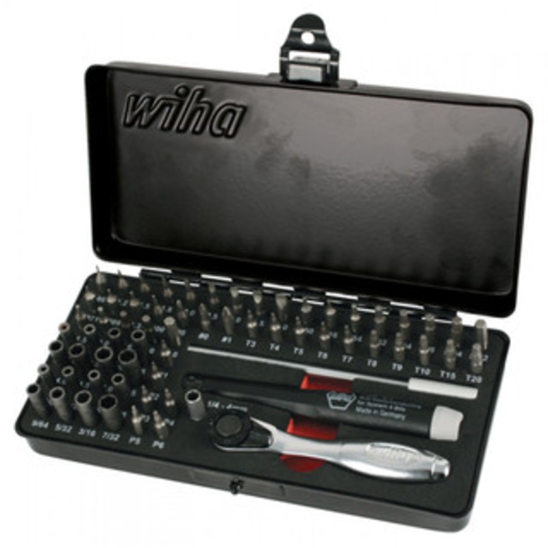 Wiha Master Tech 65 Piece Set, ESD Handle, Mini Ratchet & MicroBits in Metal Storage Box - 75965