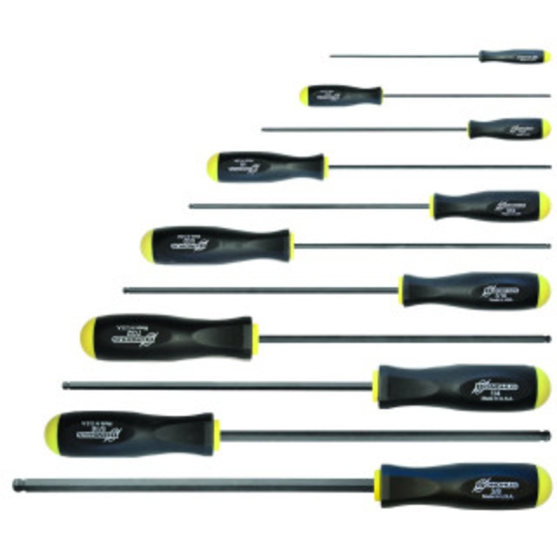 Bondhus 10737 Set of 11 Balldriver Screwdrivers, ProGuard Finish, Long Length, Sizes 5/64-3/8-Inch - BSX-11L