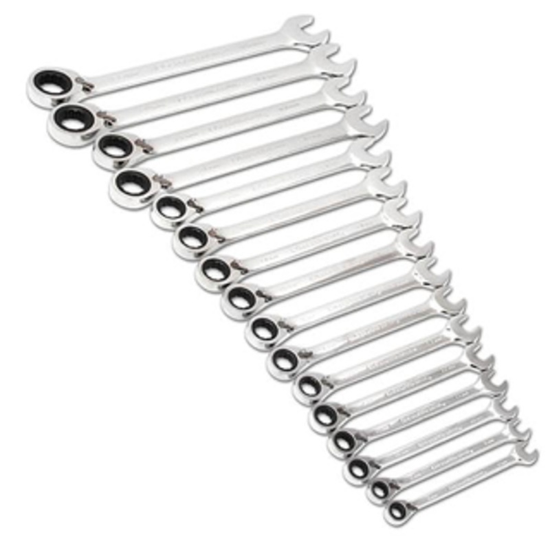 GEARWRENCH 16 Piece 72-Tooth 12 Point Reversible Ratcheting Combination Metric Wrench Set - KDT9602