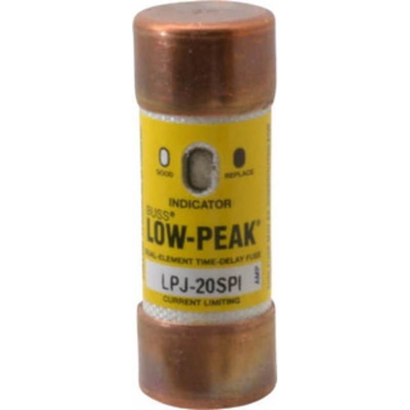 Bussmann 300 VDC, 600 VAC, 20 Amp, Time Delay General Purpose Fuse Fuse Holder Mount, 2-1/4 OAL, 100 at DC, 300 at AC (RMS) kA Rating, 13/16 Diam LPJ-20SPI - 92129279