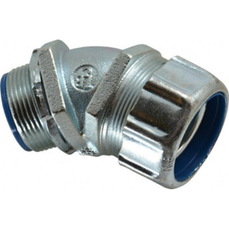 Thomas & Betts 1-1/4 Trade Liquidtight Conduit Connector Malleable Iron, Insulated, Angled Connector, Threaded Connection 5345 - 54058623