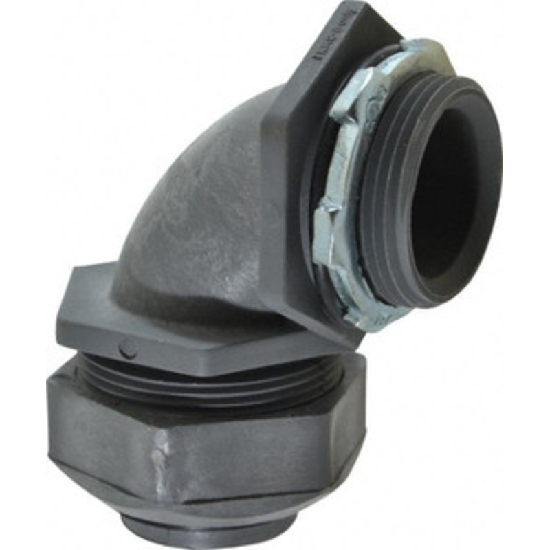 Thomas & Betts 1-1/4 Trade Liquidtight Conduit Connector Thermoplastic, Insulated, Angled Connector, Threaded Connection LT20G - 54087796