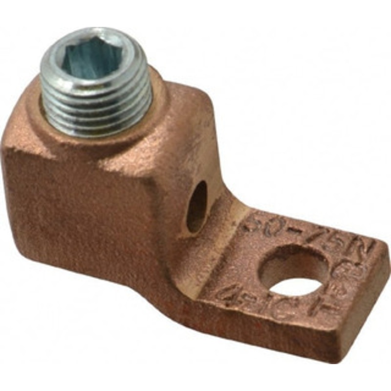 Thomas & Betts 4-1 AWG Noninsulated Lug Connection Square Ring Terminal 1/4 Stud, 1-5/8 OAL x 5/8 Wide, Tin Plated Copper Contact 31007-CK - 54057179