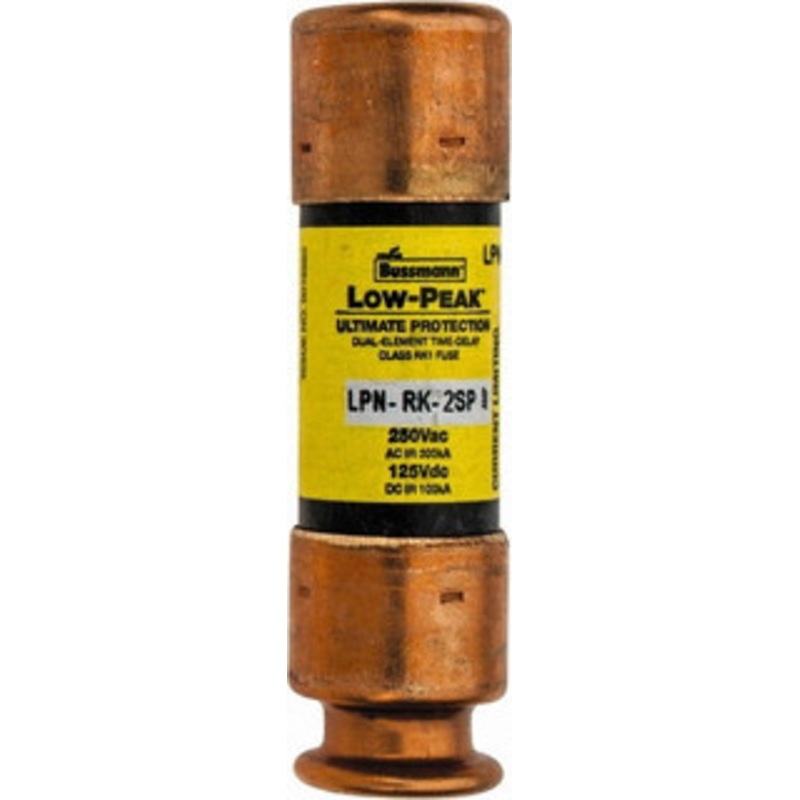 Bussmann 125 VDC, 250 VAC, 2 Amp, Time Delay General Purpose Fuse Fuse Holder Mount, 50.8mm OAL, 100 at DC, 300 at AC (RMS) kA Rating, 9/16 Diam LPN-RK-2SP - 74874546