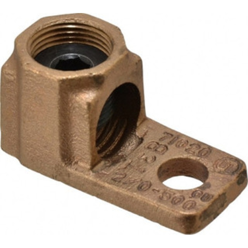 Thomas & Betts 2/0 AWG Noninsulated Crimp Connection D Shaped Ring Terminal 1/2 Stud, 2-3/4 OAL, Copper Contact 71020TB - 54057278